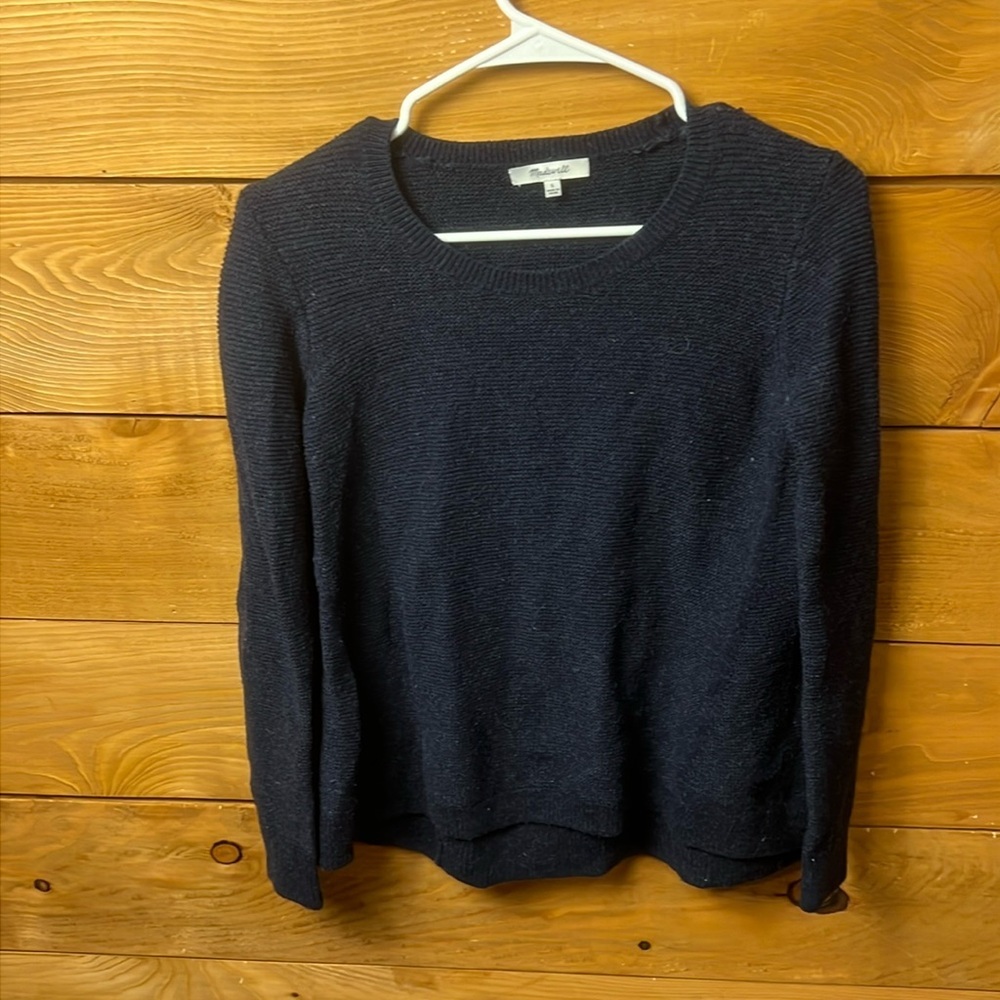 Madewell Womens Knit Sweater Shirt S Blue Long Sleeve Crew Neck Stretch Casual